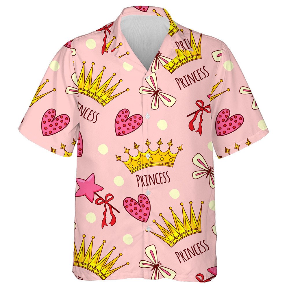 Theme Mystical Princess Crowns Butterfly And Hearts Hawaiian Shirt, Hawaiian Shirt Gift, Christmas Gift