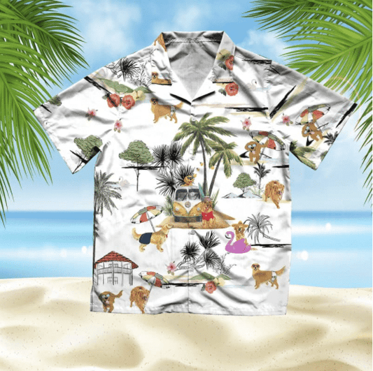 Golden Retriever Beach Style Pretty Ornamental Hawaiian Shirt,Hawaiian Shirt Gift, Christmas Gift