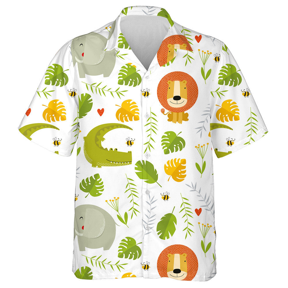 Lion Crocodile Bee Elephant And Tropical Leaf Hawaiian Shirt, Hawaiian Shirt Gift, Christmas Gift