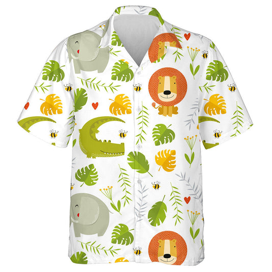 Lion Crocodile Bee Elephant And Tropical Leaf Hawaiian Shirt, Hawaiian Shirt Gift, Christmas Gift