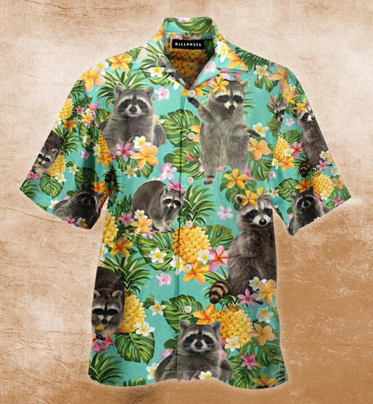Cute Raccoon With Flowers And Fruits In Jungle Hawaiian Shirt, Hawaiian Shirt Gift, Christmas Gift