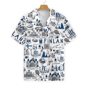 Blue I Love Finland Background Hawaiian Shirt, Hawaiian For Gift