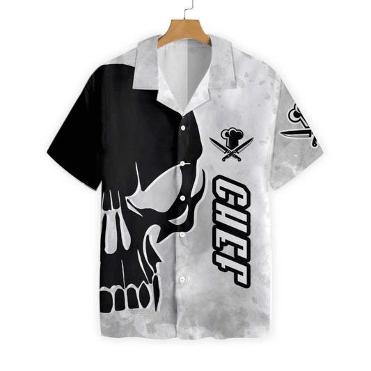 Chef & Knife Skull Pattern Hawaiian Shirt, Hawaiian For Gift