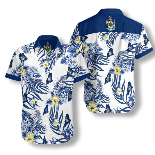 Navy And White Maine Proud Design Hawaiian Shirt,Hawaiian Shirt Gift, Christmas Gift