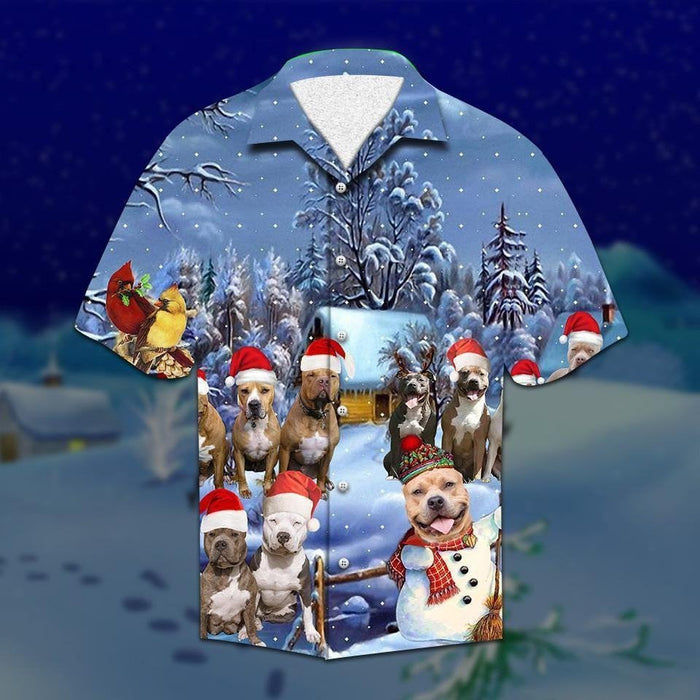 Funny Pitbull In The Forest On Christmas Hawaiian Shirt, Hawaiian Shirt Gift, Christmas Gift