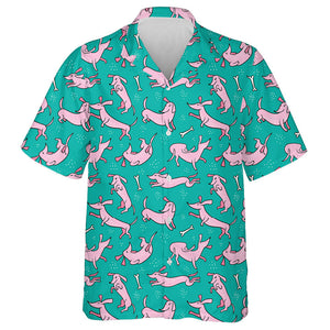 Pink Dachshund On The Green Background Hawaiian Shirt,Hawaiian Shirt Gift, Christmas Gift