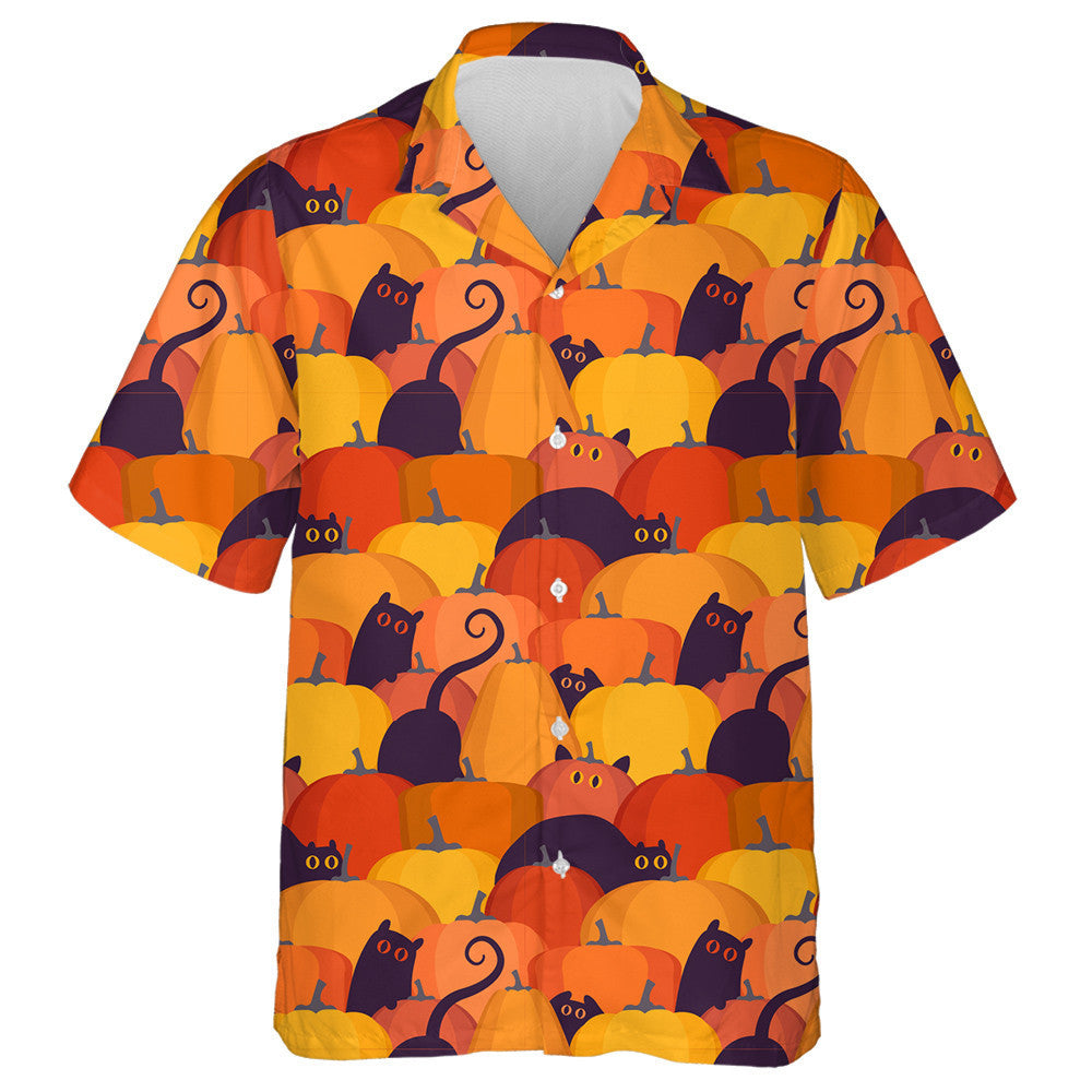 Autumn Ornament With Orange Pumpkins And Cats Hawaiian Shirt, Hawaiian Shirt Gift, Christmas Gift