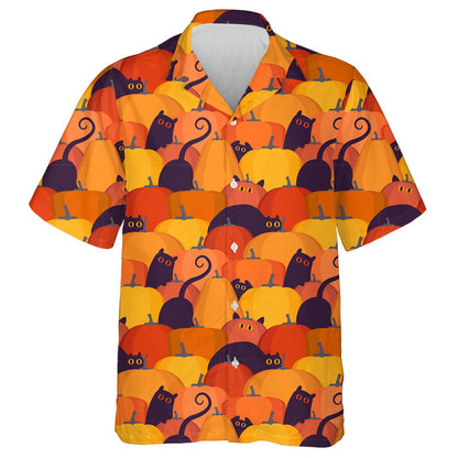Autumn Ornament With Orange Pumpkins And Cats Hawaiian Shirt, Hawaiian Shirt Gift, Christmas Gift