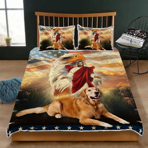Golden Retriever Dog Jesus Eagle Quilt Bedding Set Bedroom Set Bedlinen 3D,Bedding Christmas Gift,Bedding Set Christmas