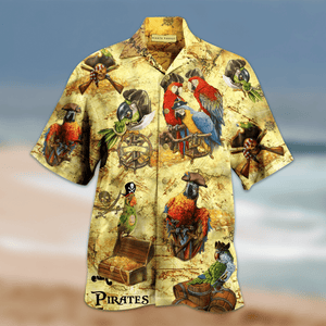 Cool Amazing Pirate Parrots Christmas Design Hawaiian Shirt, Hawaiian Shirt Gift, Christmas Gift