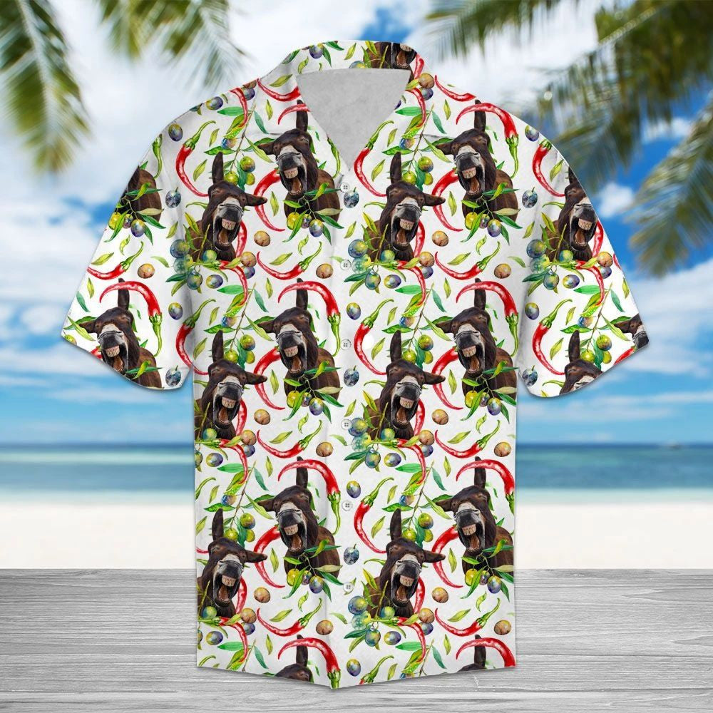 Messy Chili Peppers And Donkeys Pattern Hawaiian Shirt,Hawaiian Shirt Gift, Christmas Gift