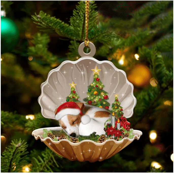 Cute Jack Russell Terrier Sleeping in Pearl Dog Christmas Ornament Flat Acrylic, Christmas Gift,Christmas Decoration