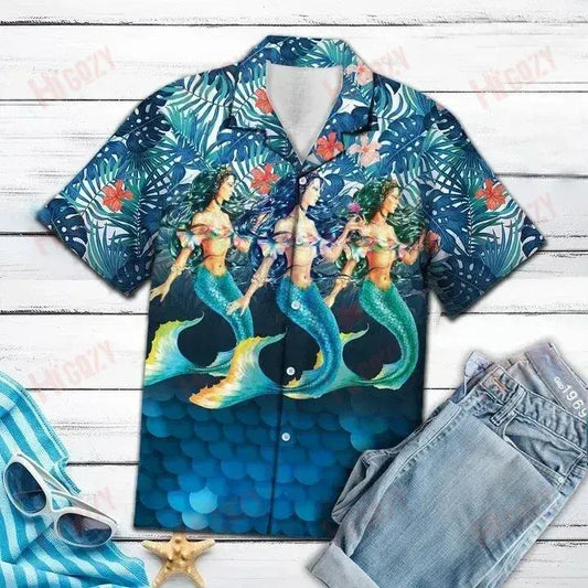 Mermaid 3D - Léine Gearr Muinchille Léinte T Haváis an tSamhraidh Léinte Seanré Haváíais Léinte Greannmhar Haváise, Bronntanas Léine Haváís, Bronntanas Nollag