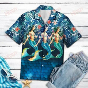 3D Mermaid - Short Sleeve Shirt Summer Hawaiian T Shirts Vintage Hawaiian Shirts Funny Hawaiian Shirts, Hawaiian Shirt Gift, Christmas Gift