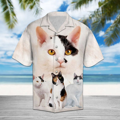 Beautiful Cat Mix While Theme Hawaiian Shirt, Hawaiian For Gift