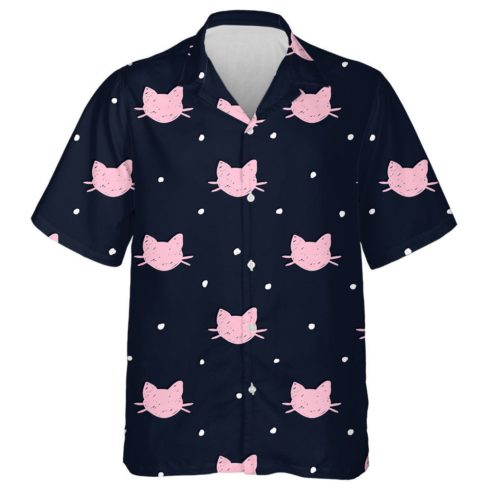 Hand Drawn Pink Cats Head And Snow Hawaiian Shirt, Hawaiian Shirt Gift, Christmas Gift