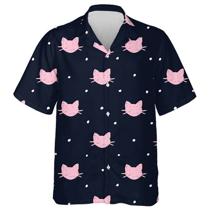 Hand Drawn Pink Cats Head And Snow Hawaiian Shirt, Hawaiian Shirt Gift, Christmas Gift