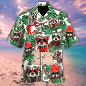 Cool Raccoon With Red Bow Playing Guitar Hawaiian Shirt, Hawaiian Shirt Gift, Christmas Gift