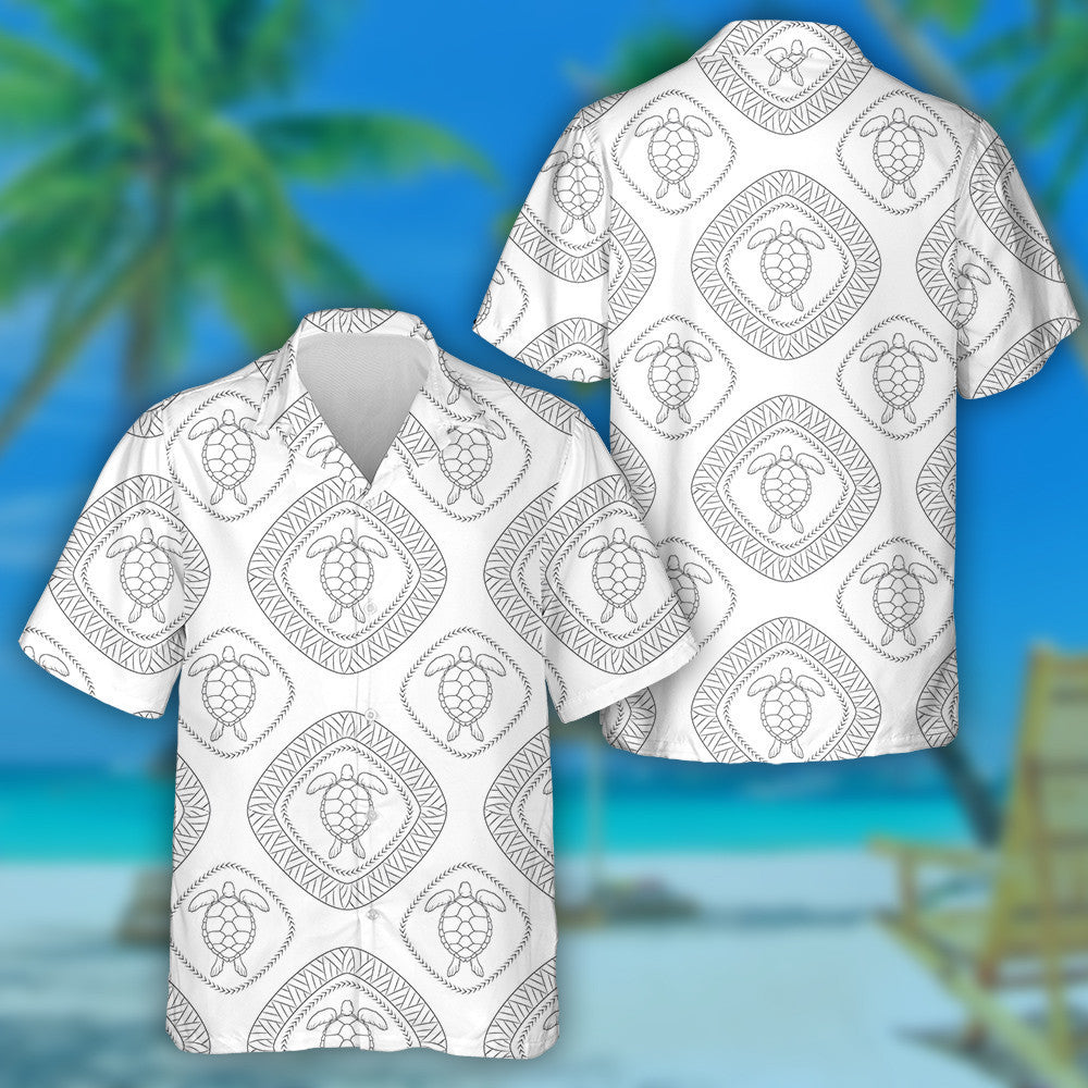 Turtle And Polynesian Symbols Sea Batik Theme Hawaiian Shirt, Hawaiian Shirt Gift, Christmas Gift