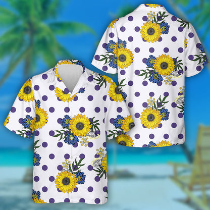 Violet Polka Dots Background With Hippie Sunflower Hawaiian Shirt, Hawaiian Shirt Gift, Christmas Gift