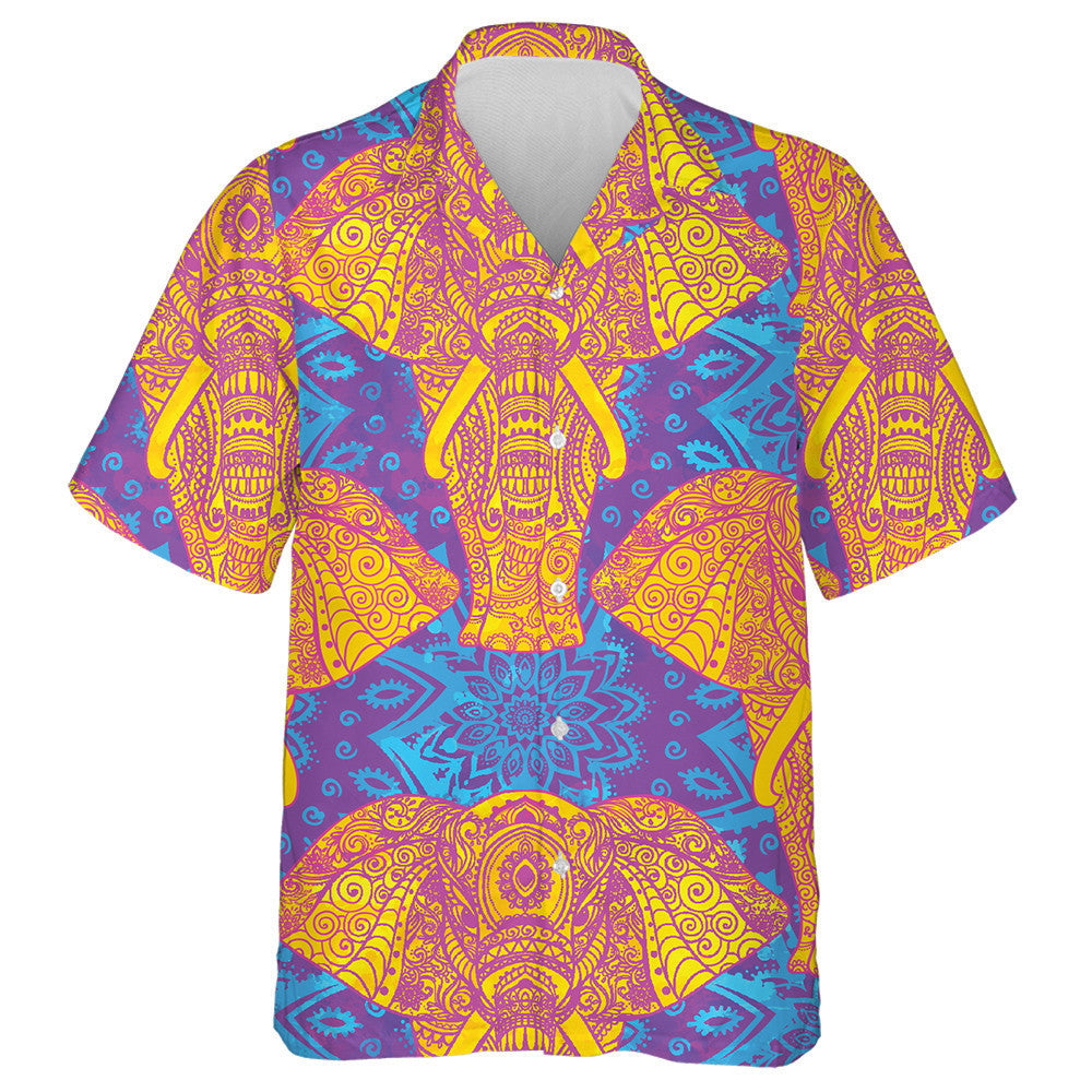 Mandala Eilifint Bándearg Agus Buí ar Chúlra Corcra Léine haváí, Bronntanas Léine Haváís, Bronntanas Nollag