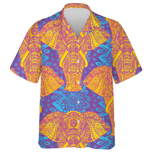 Mandala Eilifint Bándearg Agus Buí ar Chúlra Corcra Léine haváí, Bronntanas Léine Haváís, Bronntanas Nollag