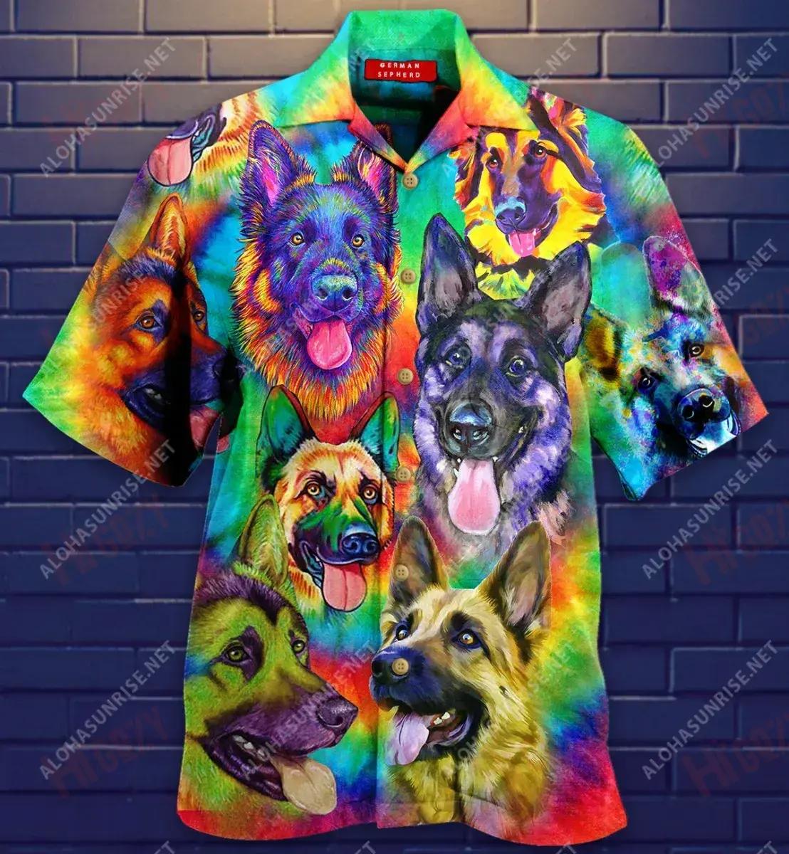Courageous Partner - Colorful German Shepherd Dog Short Hawaiian Shirt Ocean Hawaiian T Shirts Hawaiian Crazy Shirts Hawaiian Shirt Pattern, Hawaiian Shirt Gift, Christmas Gift