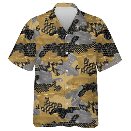 Trendy Gold Gray Marble Camouflage Geometry Pattern Hawaiian Shirt, Hawaiian Shirt Gift, Christmas Gift