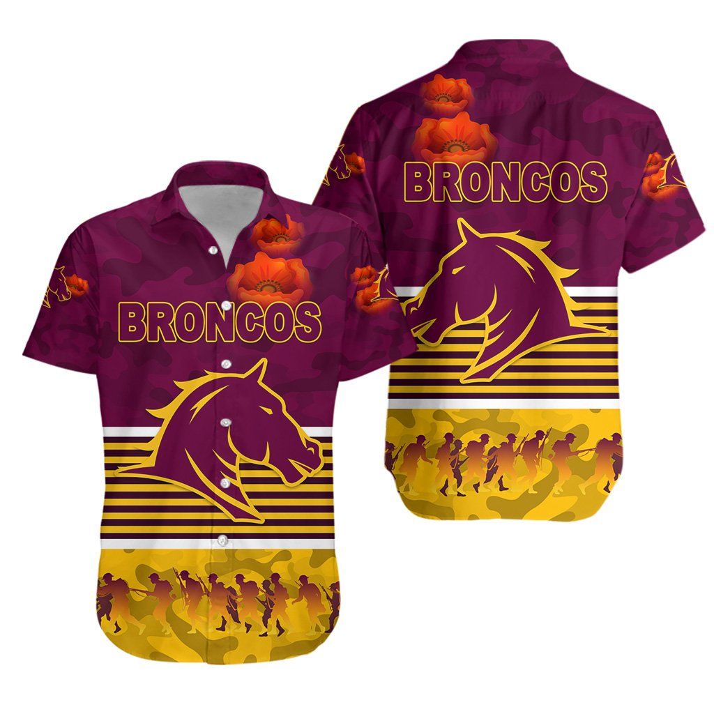 Brisbane Broncos Hawaiian Aloha Shirt Anzac Day Simple Style Maroon K8 Hawaiian Shorts Beach Short Sleeve,Hawaiian Shirt Gift, Christmas Gift