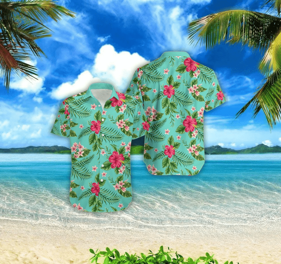 Beautiful Flower Pattern Turquoise Theme Hawaiian Shirt, Hawaiian For Gift