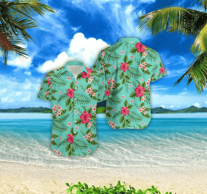 Beautiful Flower Pattern Turquoise Theme Hawaiian Shirt, Hawaiian For Gift