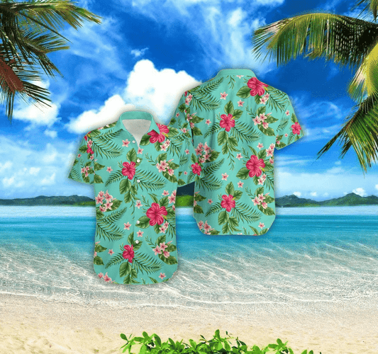 Beautiful Flower Pattern Turquoise Theme Hawaiian Shirt, Hawaiian For Gift