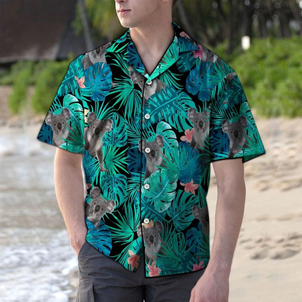 Koalas a chur i bhfolach i bPatrún Glas Jungle Trópaiceach Léine Haváís, Bronntanas Léine Haváíais, Bronntanas Nollag