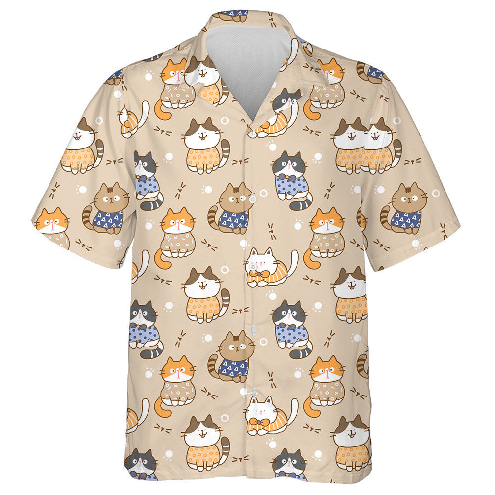 Cute Cartoon Cat On Light Brown Background Hawaiian Shirt, Hawaiian Shirt Gift, Christmas Gift