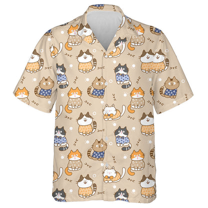 Cute Cartoon Cat On Light Brown Background Hawaiian Shirt, Hawaiian Shirt Gift, Christmas Gift