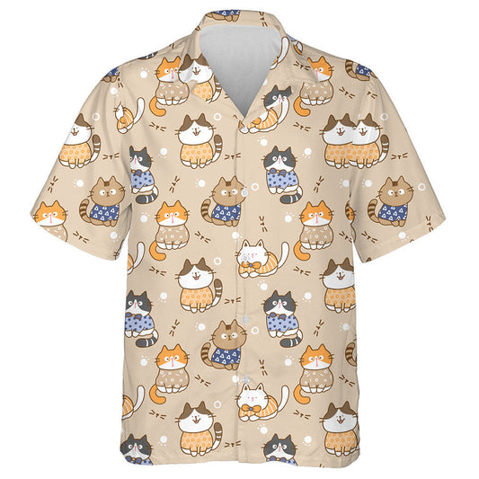 Cute Cartoon Cat On Light Brown Background Hawaiian Shirt, Hawaiian Shirt Gift, Christmas Gift