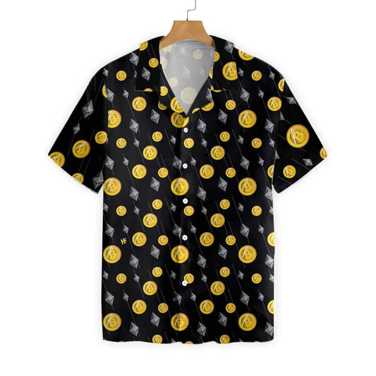 Cryptocurrency Bitcoin And Ethereum Pattern Hawaiian Shirt,Hawaiian Shirt Gift, Christmas Gift