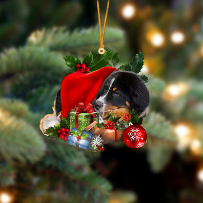 Bernese Mountain Dog-Sleeping In Hat Two Sides Christmas Plastic Hanging Ornament, Christmas Ornament Gift, Christmas Gift, Christmas Decoration