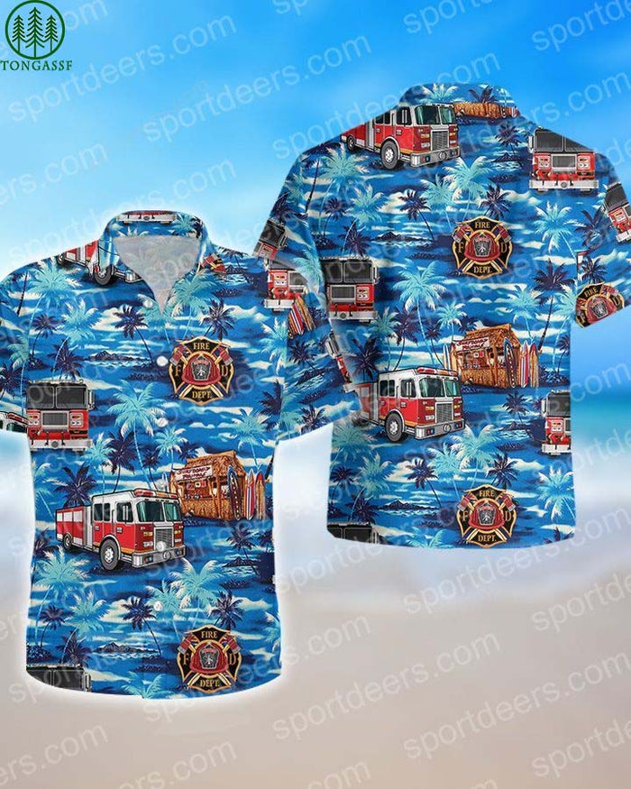 FIREFIGHTER BLUE OCEAN HAWAIIAN SHIRT_ Hawaiian Shirt Gift, Christmas Gift