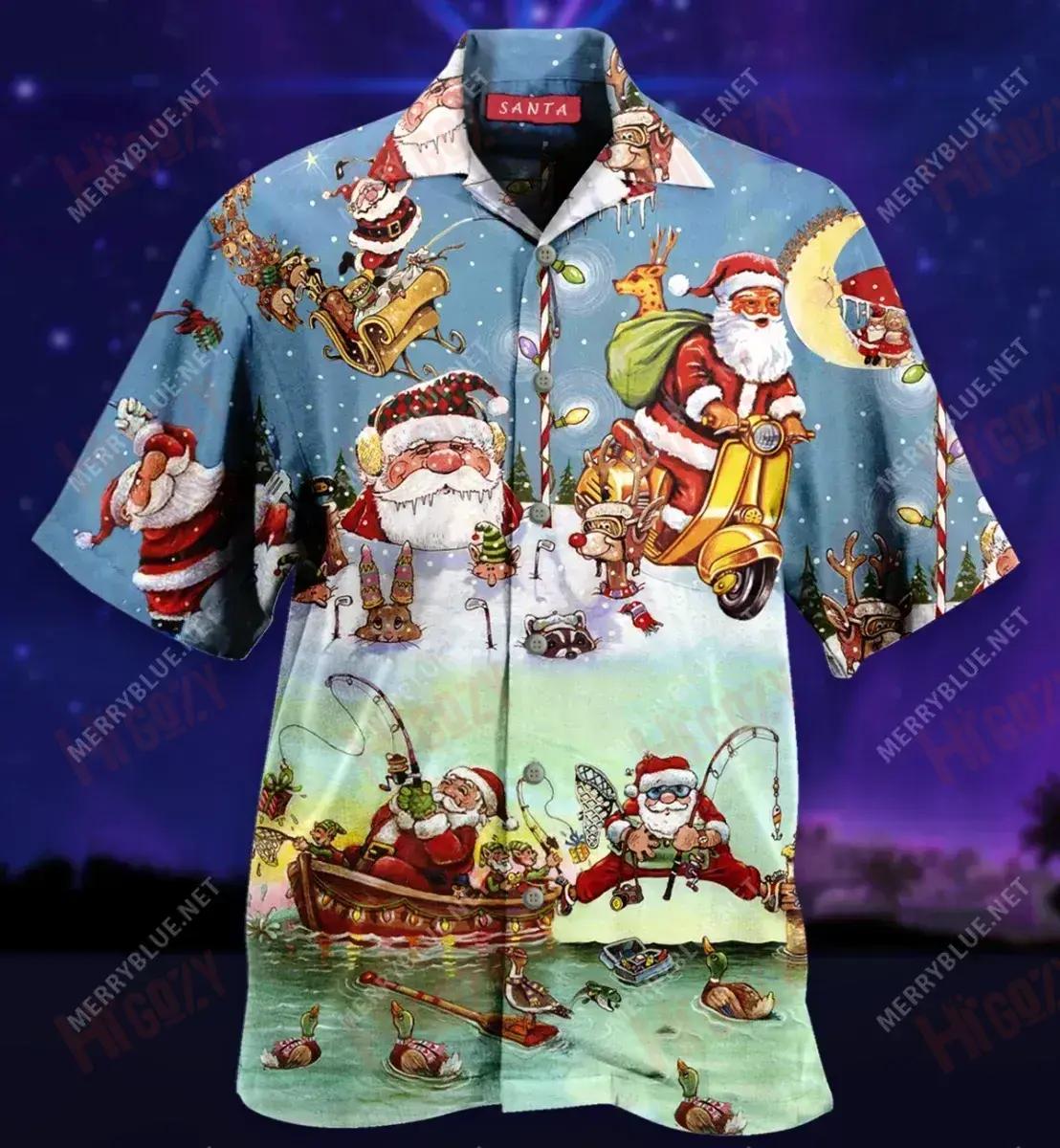 Cute Santa Claus Short Hawaiian Shirt Summer Tropical Shirts Tropical Shirts For Men Hawaiian Shirt Pattern, Hwaiian For Gift