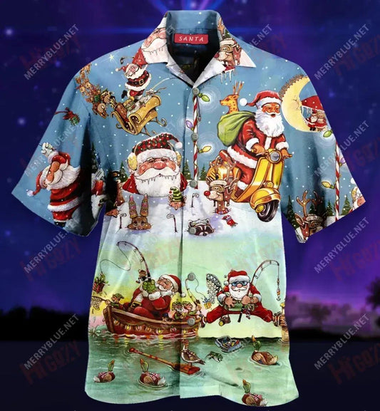 Cute Santa Claus Short Hawaiian Shirt Summer Tropical Shirts Tropical Shirts For Men Hawaiian Shirt Pattern, Hwaiian For Gift