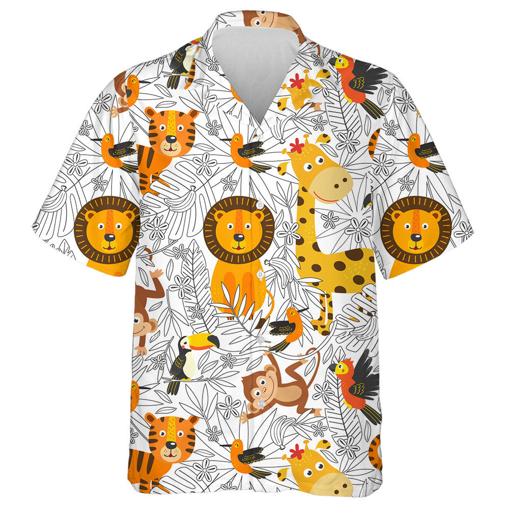 Sketchy Coloring Palm Jungle With Animals Pattern Hawaiian Shirt, Hawaiian Shirt Gift, Christmas Gift
