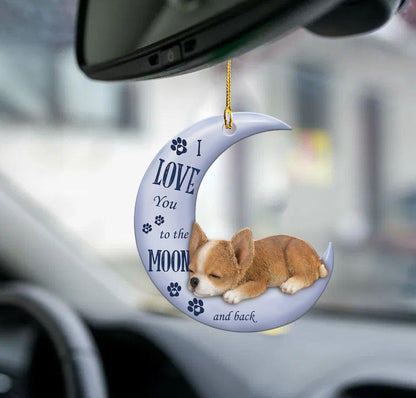 Ornáid Chihuahua Gealach agus Ar Ais 2 thaobh, Ornáid Nollag Shona, Bronntanas Nollag, Maisiú Nollag