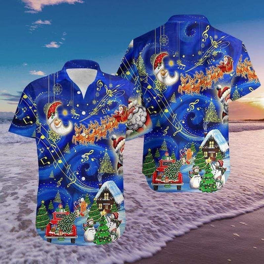 Waning Moon Christmas Sky Design Hawaiian Shirt, Hwaiian For Gift