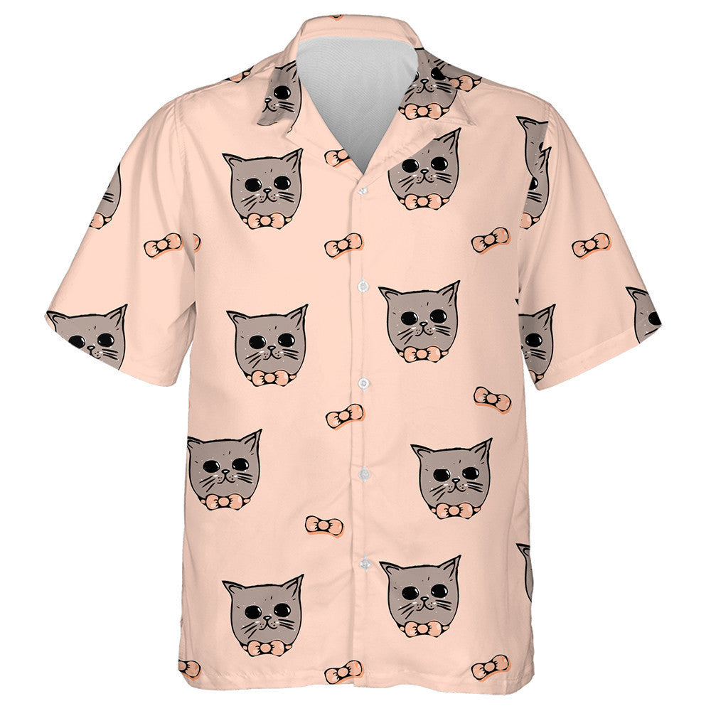 Cats With Bows On A Coral Background Hawaiian Shirt, Hawaiian For Gift