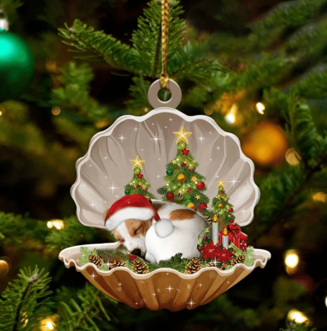 Cute Jack Russell Terrier Sleeping in Pearl Dog Christmas Ornament Flat Acrylic,Christmas Gift,Christmas Decoration
