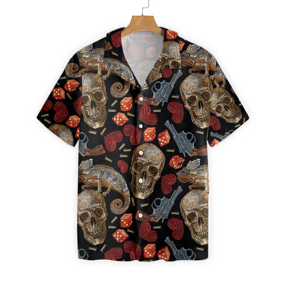 Skull Chameleon And Gun Hawaiian Shirt,Hawaiian Shirt Gift, Christmas Gift