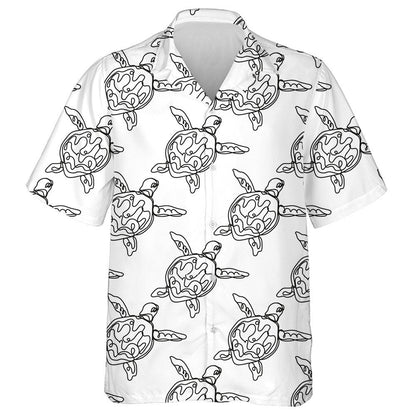 Hand Drawn Black Line Little Turtles Hawaiian Shirt, Hawaiian Shirt Gift, Christmas Gift