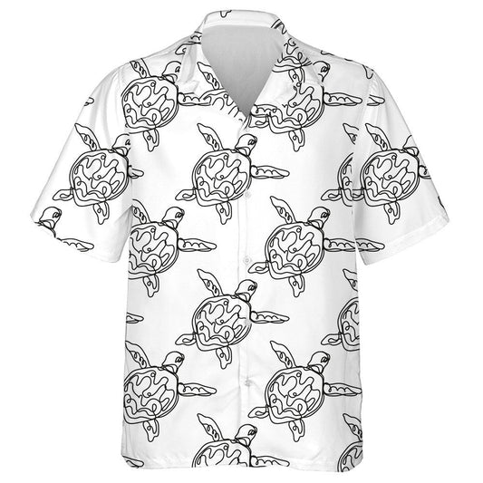 Hand Drawn Black Line Little Turtles Hawaiian Shirt, Hawaiian Shirt Gift, Christmas Gift