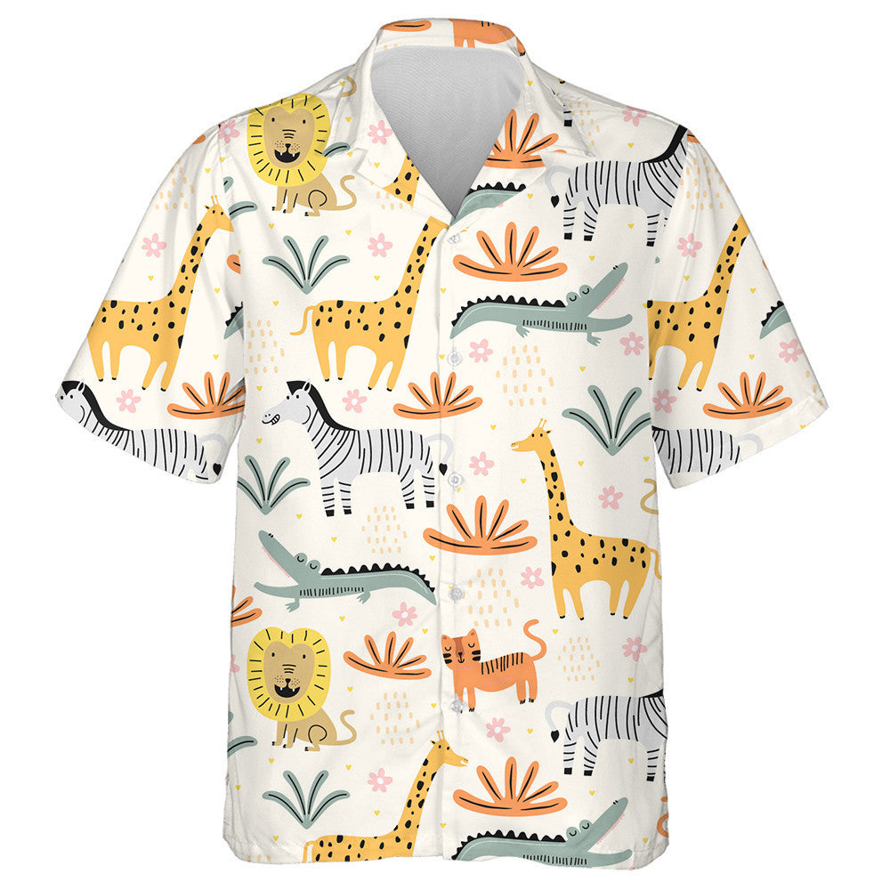 Illustrated Pattern With Cute Wild Animals Zoo Hawaiian Shirt, Hawaiian Shirt Gift, Christmas Gift